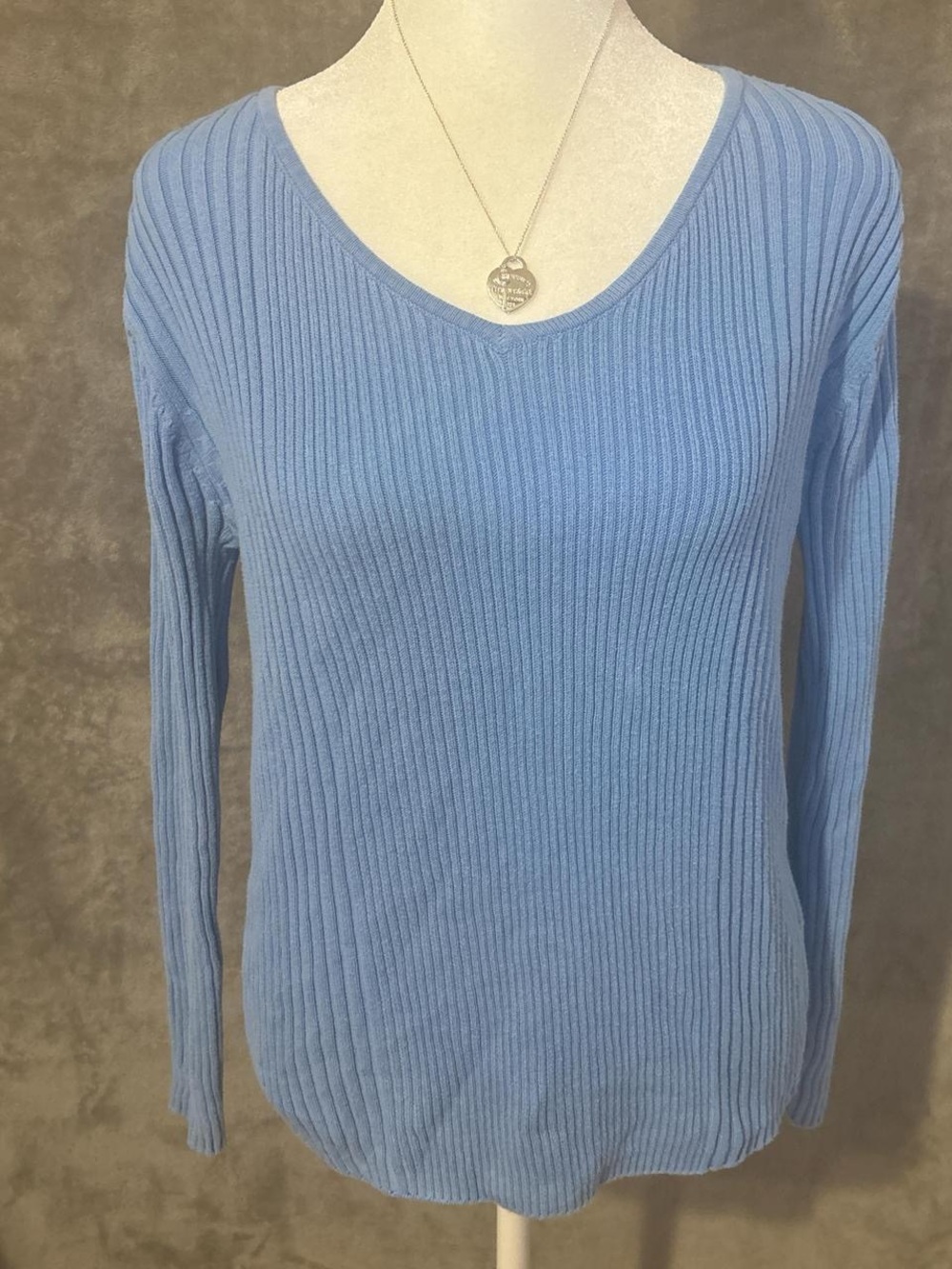 Vintage Y2k Light Blue Preppy V Neck Long Sleeve Sweater